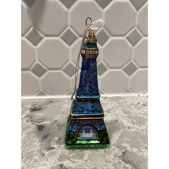 Vintage 1998 Christmas Blown Glass Eiffel Tower Paris Christmas Ornament 5.5" - Picture 3 of 8